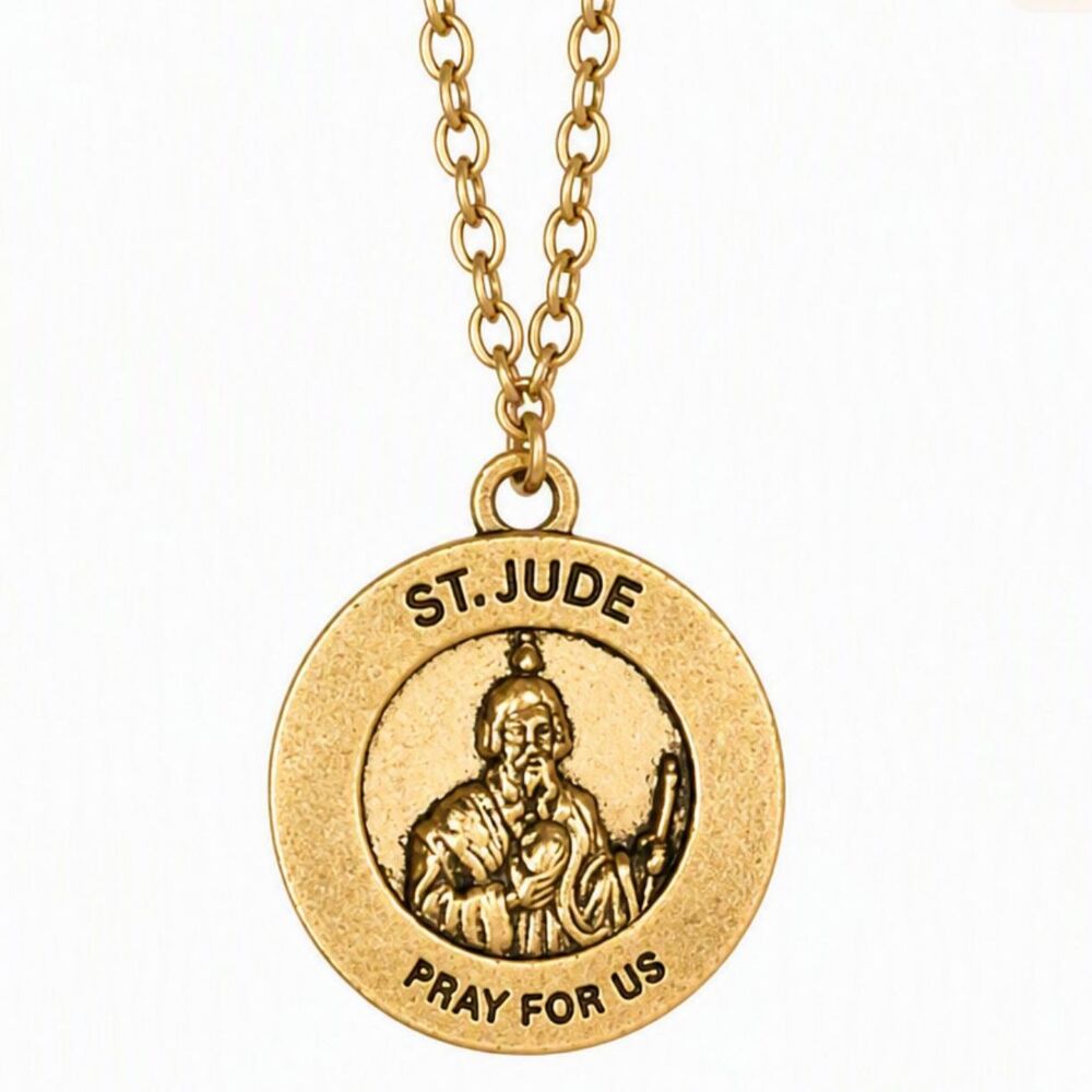 St. Jude Shrine Alleluia! & Jesus Christ Gold Tone Metal Necklace & Prayer Card